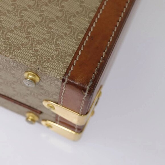 CELINE Macadam Canvas Attache Case Beige Brown Gold Auth 88818 - Picture 4 of 16